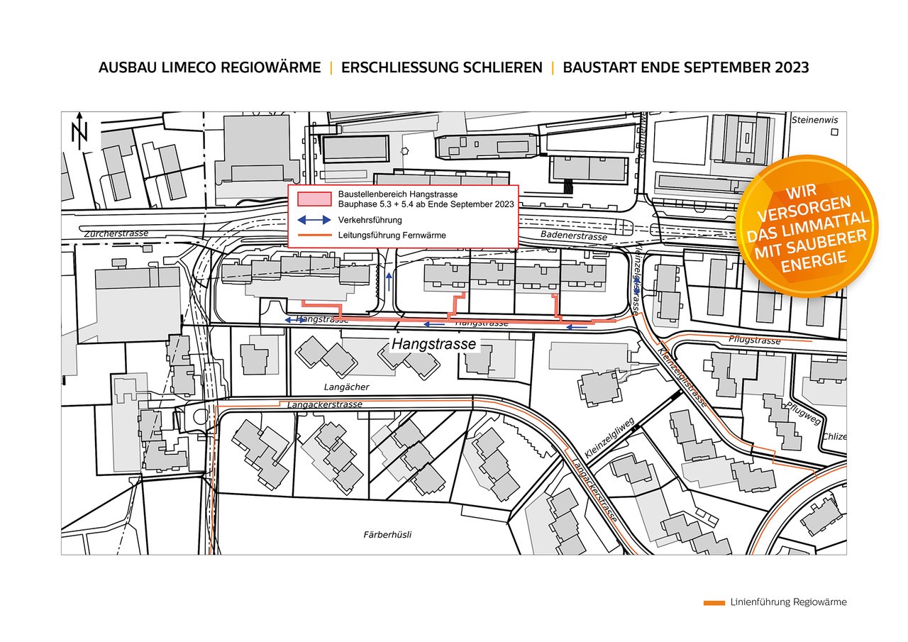 Baustellenplan der Hangstrasse in Schlieren. Baubeginn Ende September 2023