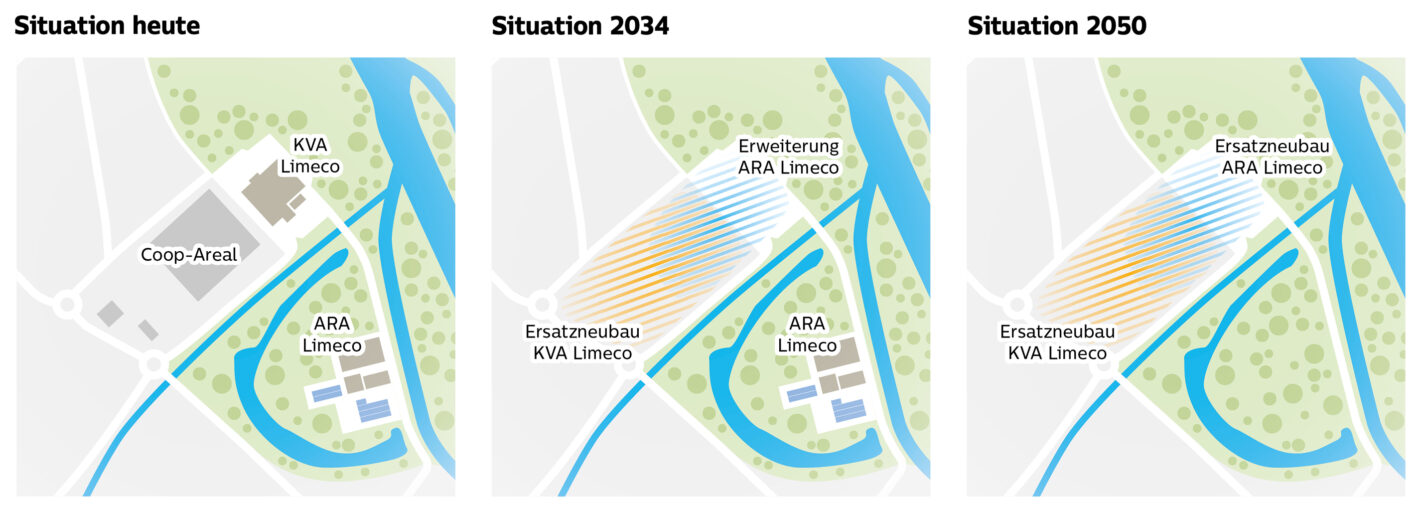 Standort Limeco in Dietikon 2023, 2034 und 2050