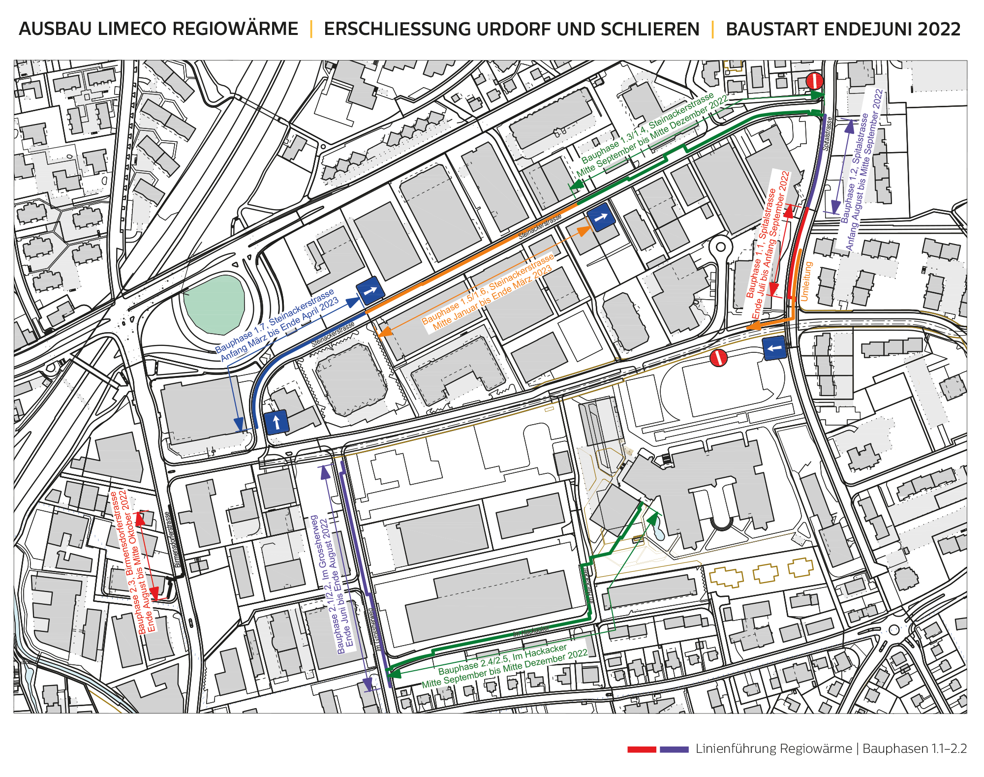 Plan des Ausbaus der Limeco Regiowaerme in Urdorf und Schlieren